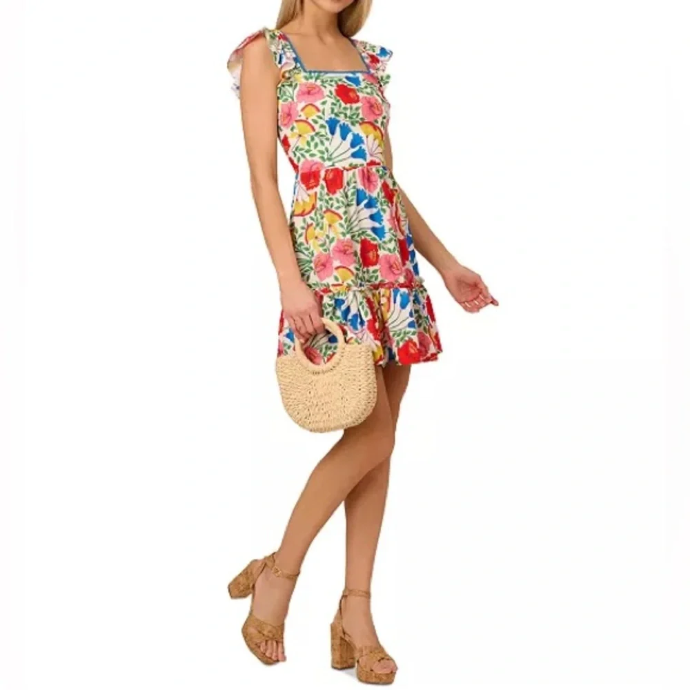 Adrianna by Adrianna Papell Women's Floral-Print Flutter-Sleeve Mini Dress Sz 6 - Picture 1 of 9